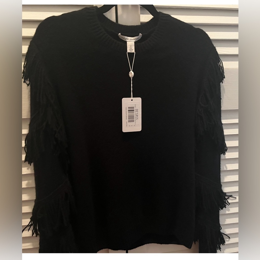 NWT Autumn Cashmere fringe sleeve cashmere sweater black size medium never worn